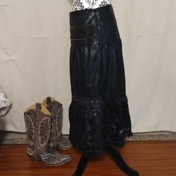 Black BC Black Cat Fashion Skirt Gypsy Mori Country Western NWT 28' Naturecore - Picture 2 of 12